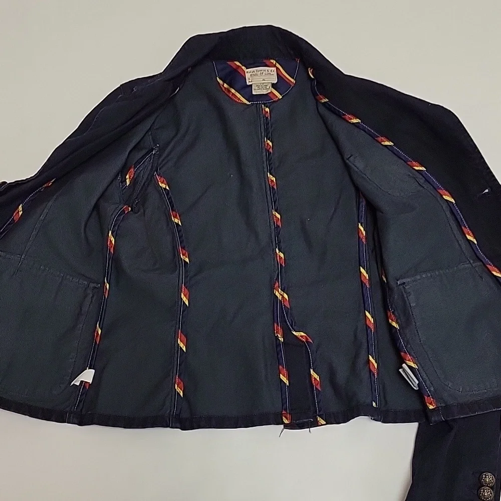 Ralph Lauren 100% cotton denim navy blazer w/crest girl's 14 prep school uniform